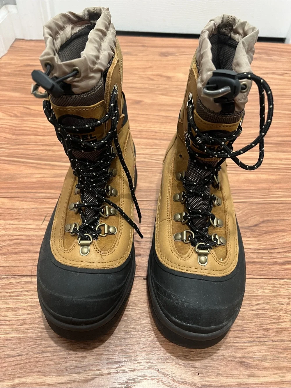 Sorel mens Waterproof Snow Boots in Tan and Black